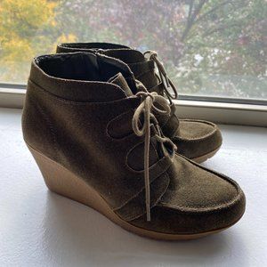 Olive Green Suede Wedge Booties